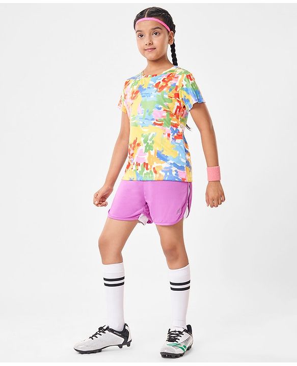 Pine Active Half Sleeves High Stretch T-Shirt Strokes Print - Multicolor