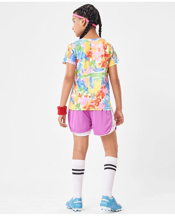 Pine Active Half Sleeves High Stretch T-Shirt Strokes Print - Multicolor