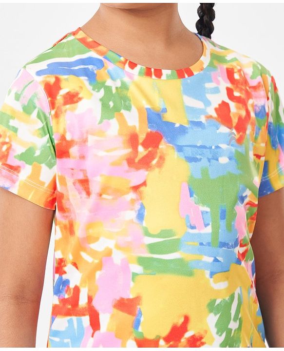 Pine Active Half Sleeves High Stretch T-Shirt Strokes Print - Multicolor