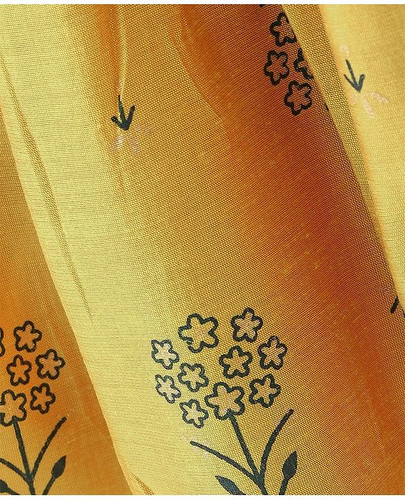 Pine Kids Silk Viscose Woven Half Sleeves Gold Foil Floral Printed Kurti Salwar Set with Shaded Dupatta- Yellow
