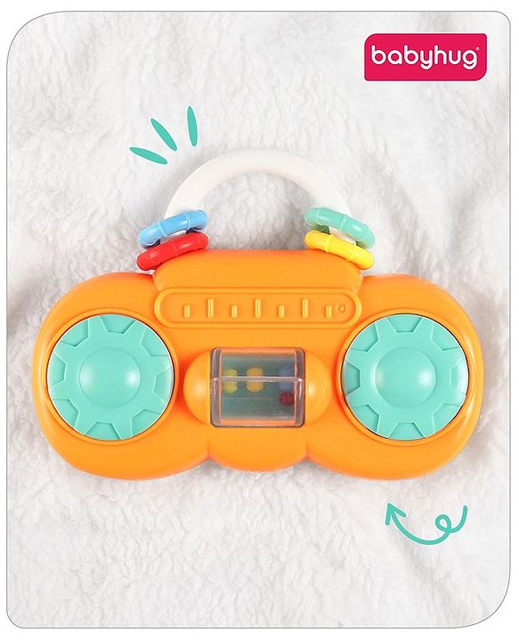 Babyhug Premium Mini Radio Shaped Baby Rattle  Yellow | Interactive Toy | Child-Safe, Non-Toxic | Enhances Grasping & Sensory Skills | Gift for 3+ Months | BIS Certified