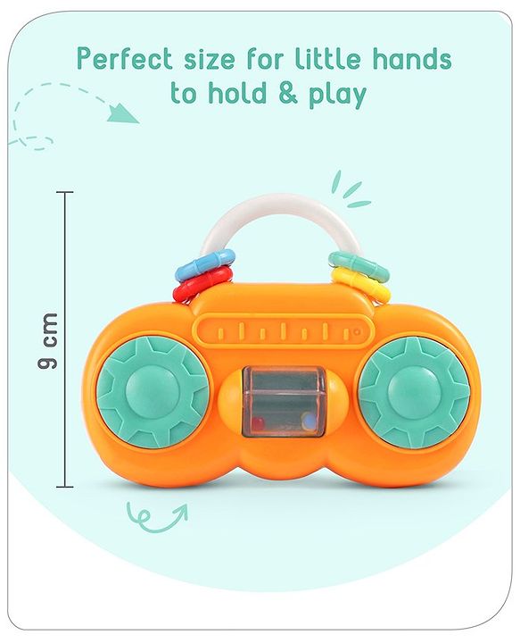 Babyhug Premium Mini Radio Shaped Baby Rattle  Yellow | Interactive Toy | Child-Safe, Non-Toxic | Enhances Grasping & Sensory Skills | Gift for 3+ Months | BIS Certified
