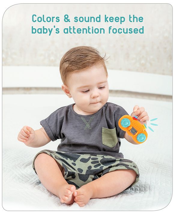 Babyhug Premium Mini Radio Shaped Baby Rattle  Yellow | Interactive Toy | Child-Safe, Non-Toxic | Enhances Grasping & Sensory Skills | Gift for 3+ Months | BIS Certified