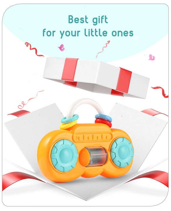 Babyhug Premium Mini Radio Shaped Baby Rattle  Yellow | Interactive Toy | Child-Safe, Non-Toxic | Enhances Grasping & Sensory Skills | Gift for 3+ Months | BIS Certified