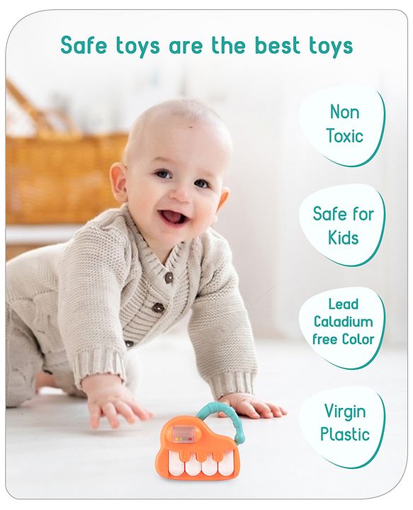 Babyhug Premium Mini Radio Shaped Baby Rattle  Yellow | Interactive Toy | Child-Safe, Non-Toxic | Enhances Grasping & Sensory Skills | Gift for 3+ Months | BIS Certified