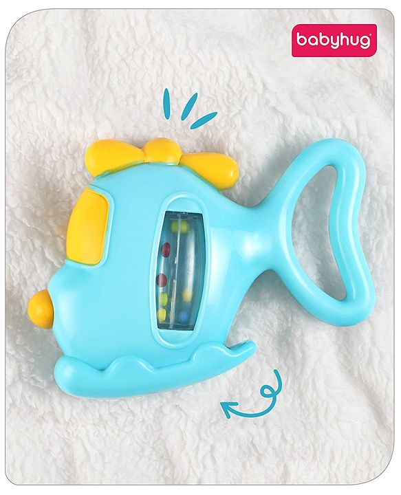 Babyhug Helicopter Shaped Baby Rattle - Blue | Fun, Lightweight & Engaging Toy for Infants | Enhances Grasping & Sensory Skills | Non-Toxic | BIS Certified