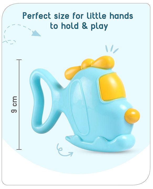 Babyhug Helicopter Shaped Baby Rattle - Blue | Fun, Lightweight & Engaging Toy for Infants | Enhances Grasping & Sensory Skills | Non-Toxic | BIS Certified