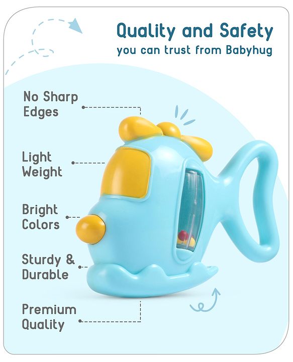 Babyhug Helicopter Shaped Baby Rattle - Blue | Fun, Lightweight & Engaging Toy for Infants | Enhances Grasping & Sensory Skills | Non-Toxic | BIS Certified