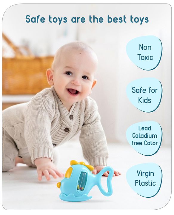 Babyhug Helicopter Shaped Baby Rattle - Blue | Fun, Lightweight & Engaging Toy for Infants | Enhances Grasping & Sensory Skills | Non-Toxic | BIS Certified