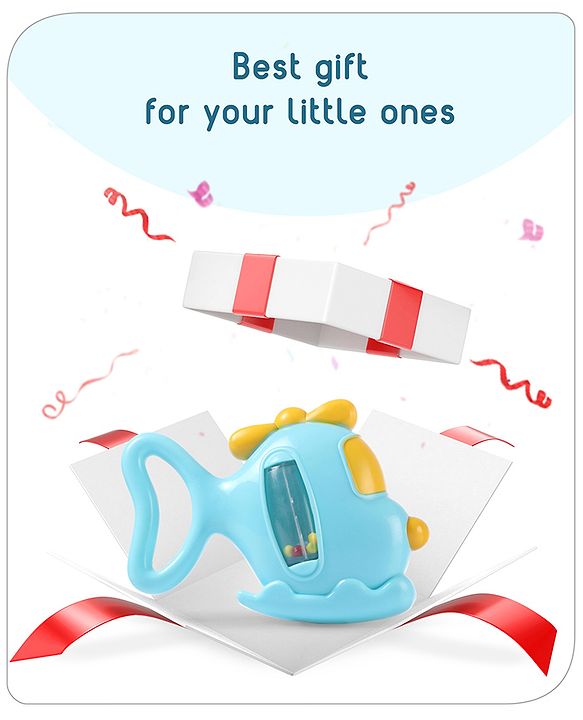 Babyhug Helicopter Shaped Baby Rattle - Blue | Fun, Lightweight & Engaging Toy for Infants | Enhances Grasping & Sensory Skills | Non-Toxic | BIS Certified