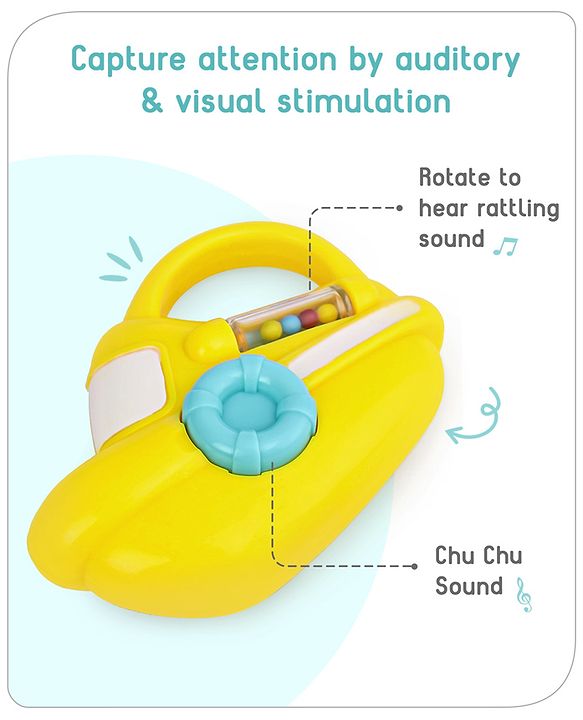 Babyhug Speed Boat Shaped Baby Rattle - Yellow | Fun, Lightweight ...