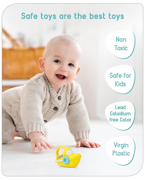 Babyhug Speed Boat Shaped Baby Rattle - Yellow | Fun, Lightweight ...