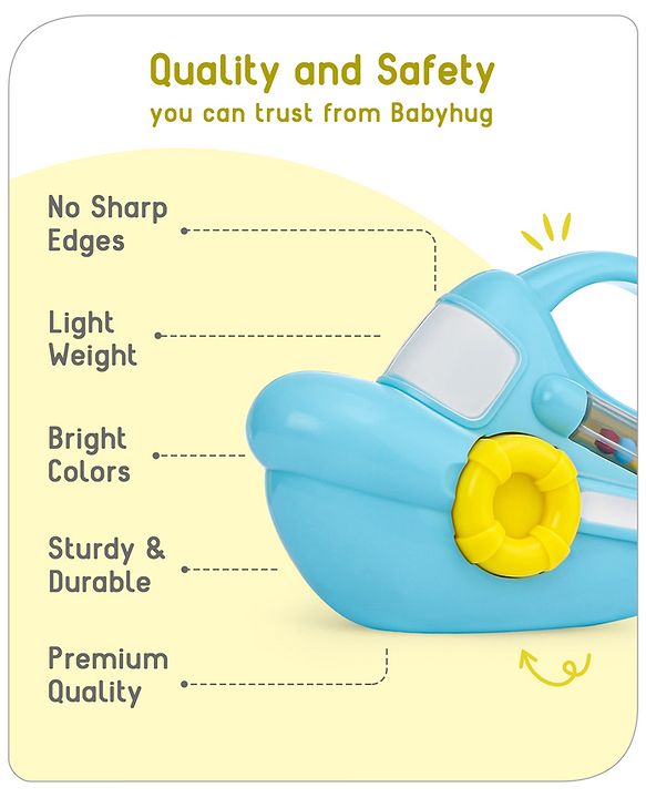 Babyhug Speed Boat Shaped Baby Rattle - Yellow | Fun, Lightweight ...