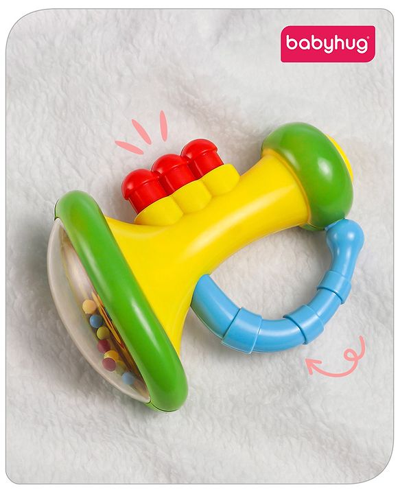 Babyhug Trumpet Shape Baby Rattle - Yellow & Green