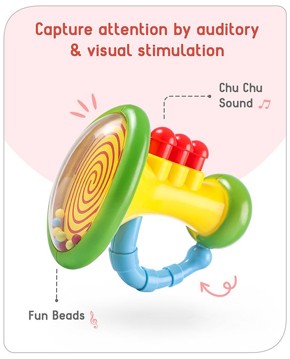Babyhug Trumpet Shape Baby Rattle - Yellow & Green