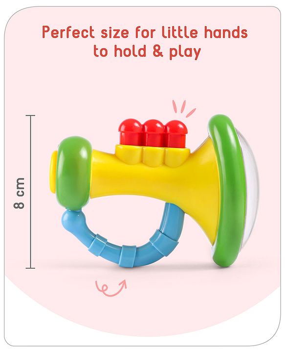 Babyhug Trumpet Shape Baby Rattle - Yellow & Green