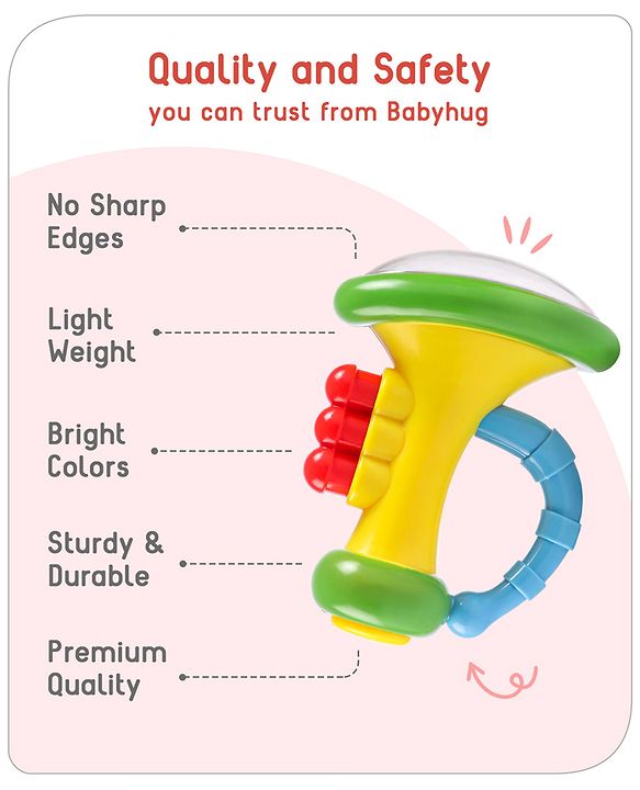 Babyhug Trumpet Shape Baby Rattle - Yellow & Green
