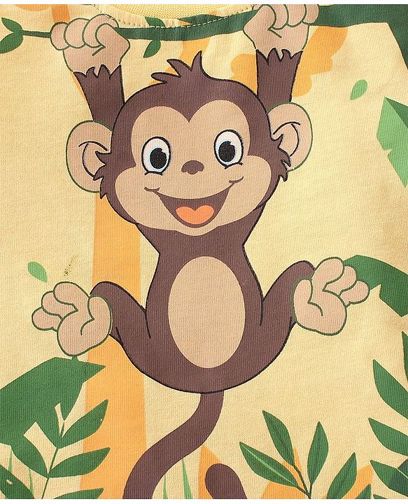 Babyhug Cotton Knit Half Sleeves  T-Shirt Monkey  Graphics- Yellow