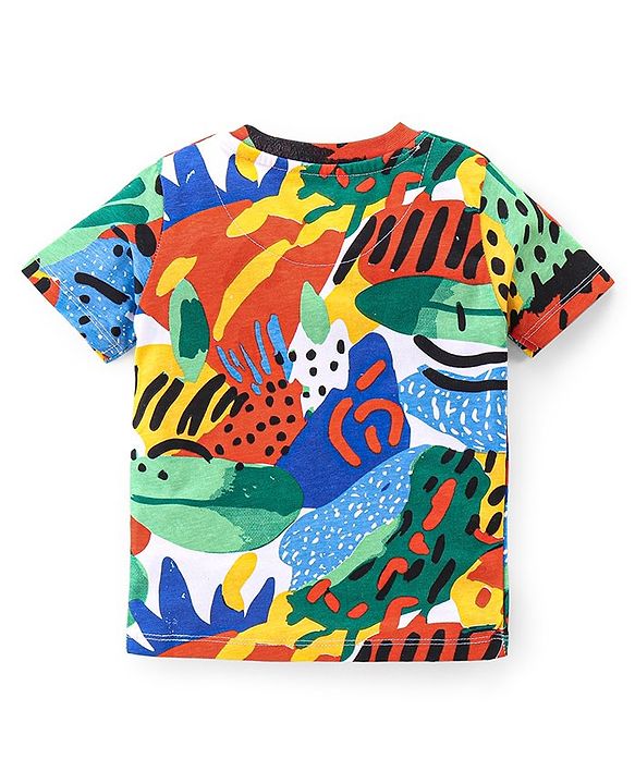 Babyhug Cotton Half Sleeves T-Shirt With Abstract Print - Multicolor