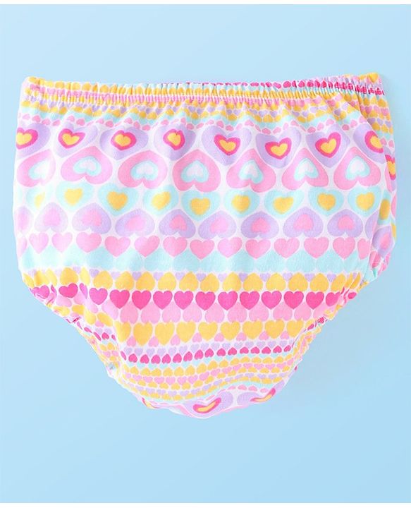Babyhug Single Jersey Knit Cap Sleeves Frock with Bloomer Heart Print - Multicolor