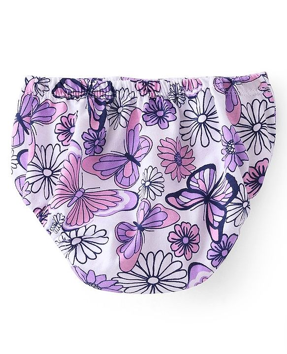 Babyhug Single Jersey Half Sleeves Frock with Bloomer Floral & Butterfly Print - White