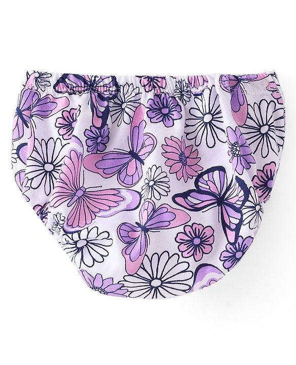 Babyhug Single Jersey Half Sleeves Frock with Bloomer Floral & Butterfly Print - White