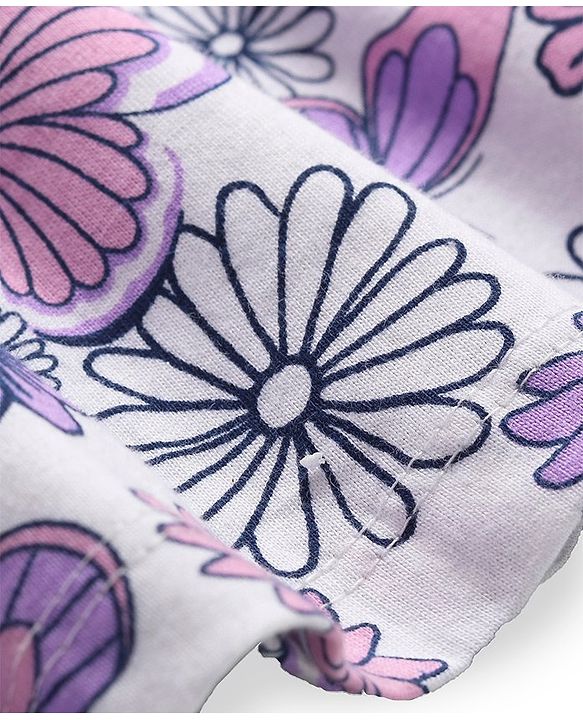 Babyhug Single Jersey Half Sleeves Frock with Bloomer Floral & Butterfly Print - White