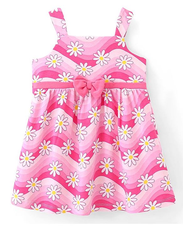 Babyhug 100% Cotton Single Jersey Knit Sleeveless Frock With Bloomer Floral Print - Pink