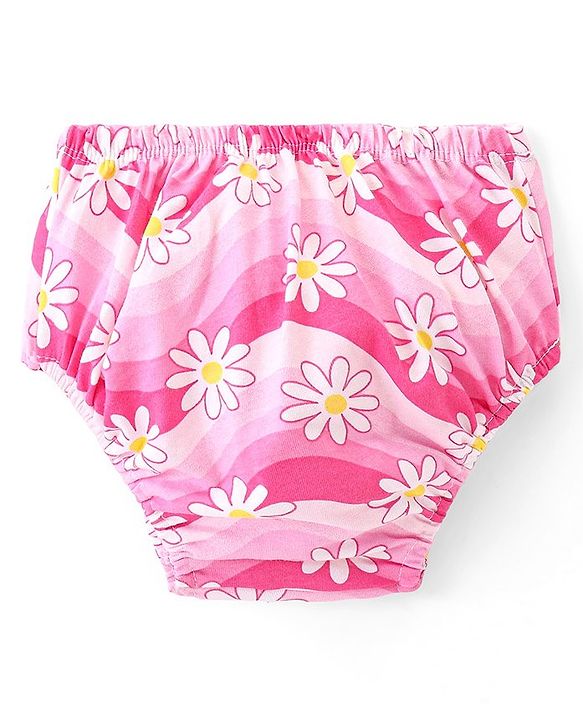 Babyhug 100% Cotton Single Jersey Knit Sleeveless Frock With Bloomer Floral Print - Pink