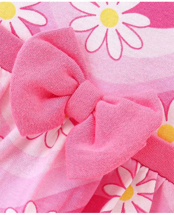 Babyhug 100% Cotton Single Jersey Knit Sleeveless Frock With Bloomer Floral Print - Pink