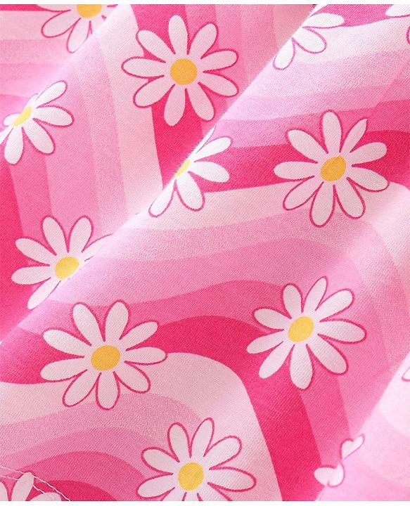 Babyhug 100% Cotton Single Jersey Knit Sleeveless Frock With Bloomer Floral Print - Pink