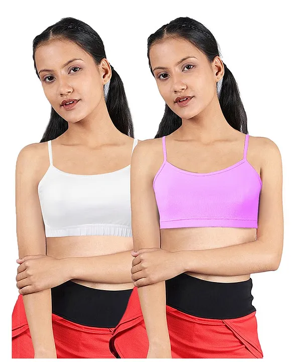 Buy Dchica Pack Of 2 Sleeveless Double Layer Thin Strap Cotton Training Bra  Lilac & Black for Girls (8-10Years) Online in India, Shop at  -  15960895