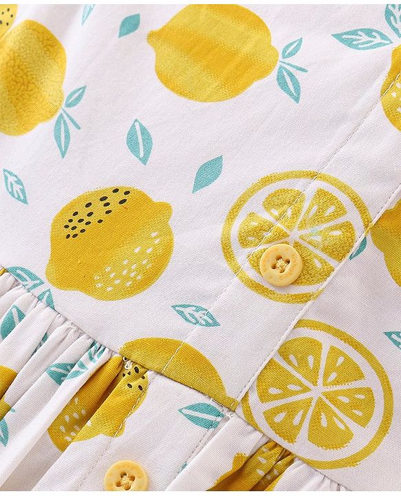 Babyhug Rayon Woven Sleeveless Frock Lemon Print - White