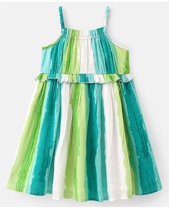 Babyhug Woven Sleeveless Striped Frock - Multicolour