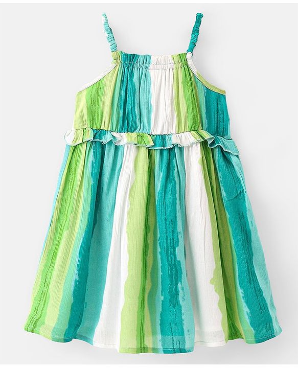 Babyhug Woven Sleeveless Striped Frock - Multicolour