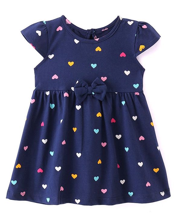 Babyhug Single Jersey Knit Half Sleeves Frocks with Floral Print Bow Applique Pack of 2 - Multicolour