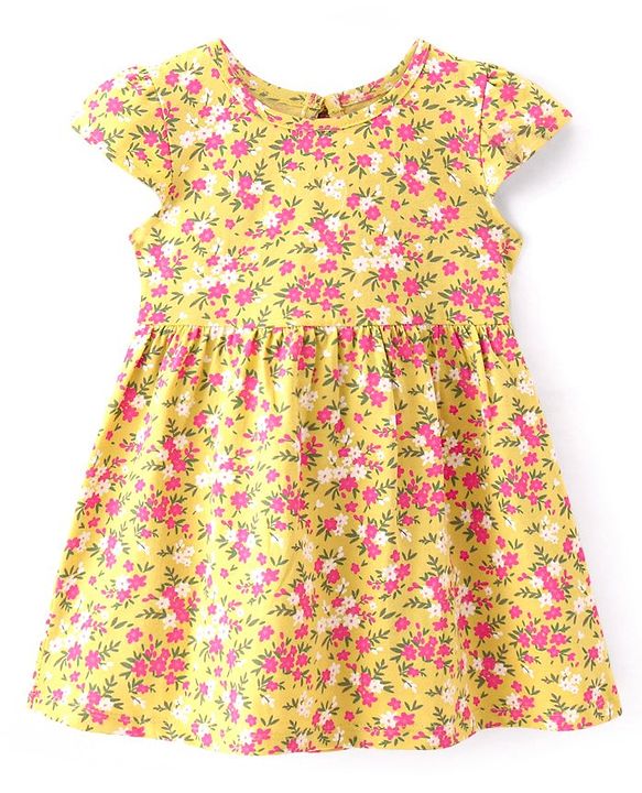 Babyhug Single Jersey Knit Half Sleeves Frocks with Floral Print Bow Applique Pack of 2 - Multicolour