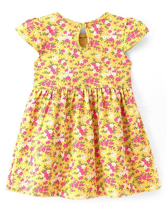 Babyhug Single Jersey Knit Half Sleeves Frocks with Floral Print Bow Applique Pack of 2 - Multicolour
