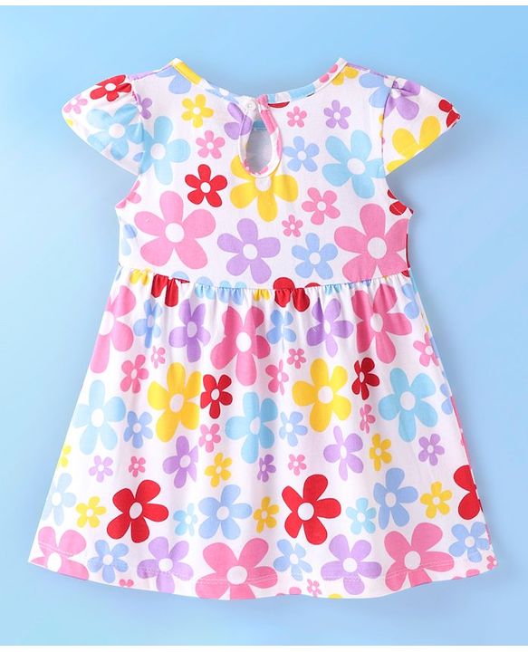 Babyhug Single Jersey Knit Cap Sleeves Frock With Floral & Polka Dot Print Pack of 2 - Red & White