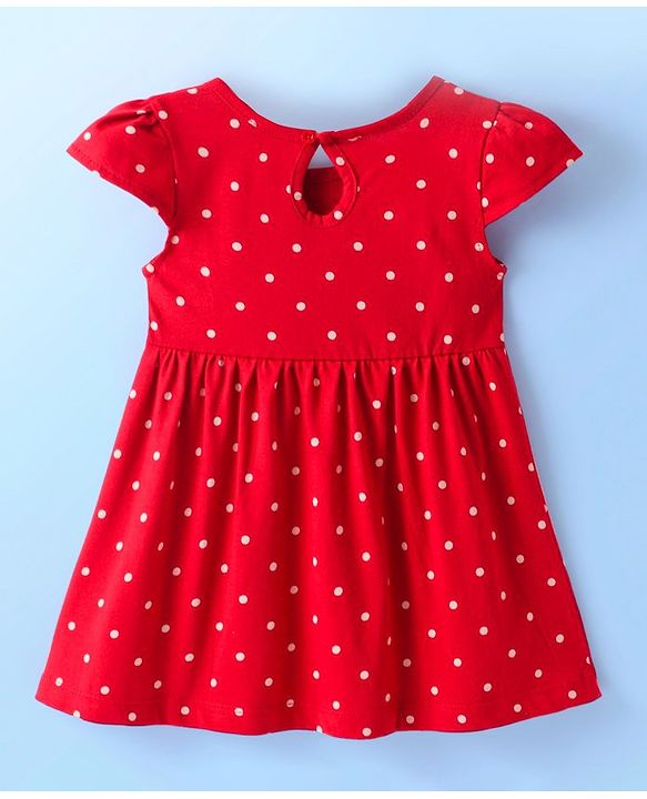Babyhug Single Jersey Knit Cap Sleeves Frock With Floral & Polka Dot Print Pack of 2 - Red & White