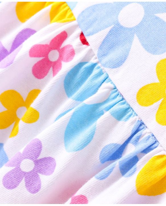 Babyhug Single Jersey Knit Cap Sleeves Frock With Floral & Polka Dot Print Pack of 2 - Red & White