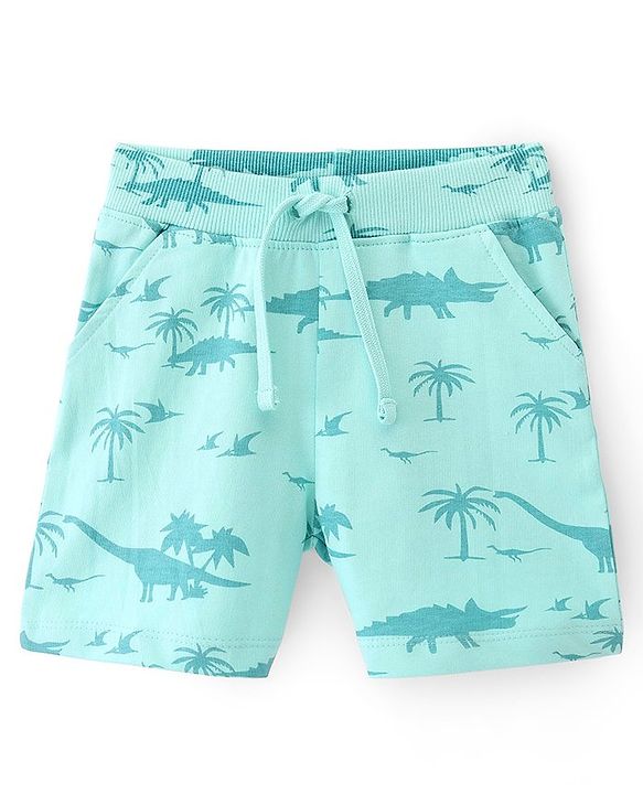 Babyhug Cotton Looper Knit Mid Thigh Shorts With Palm Tree Print - Blue