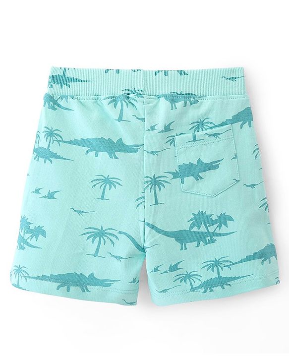 Babyhug Cotton Looper Knit Mid Thigh Shorts With Palm Tree Print - Blue