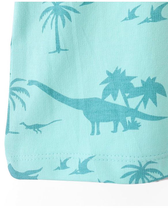 Babyhug Cotton Looper Knit Mid Thigh Shorts With Palm Tree Print - Blue