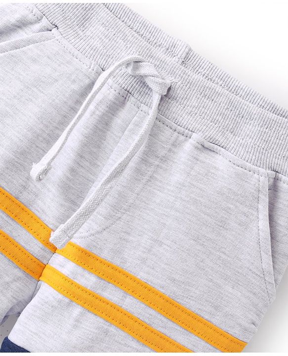 Babyhug Cotton Looper Mid Thigh Length Shorts Stripe Design -Grey