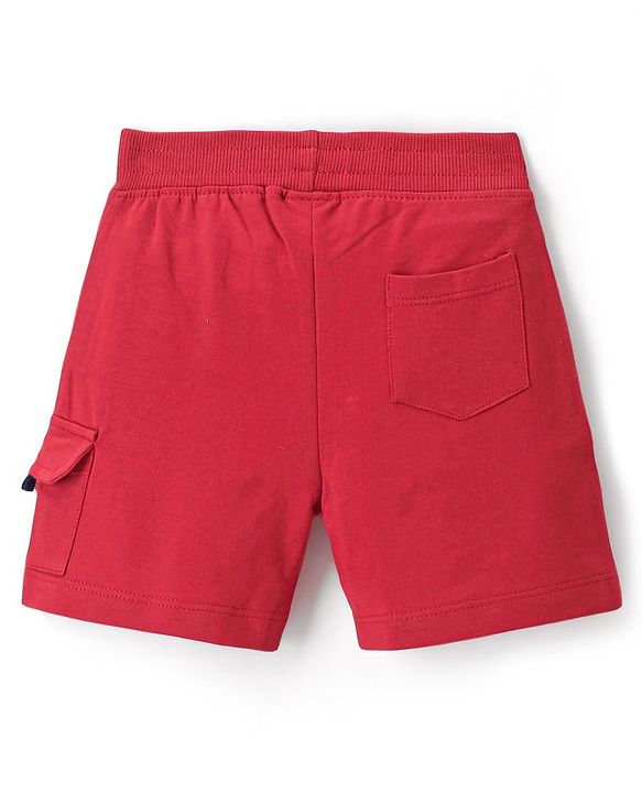 Babyhug Cotton Looper Knit Mid Thigh Shorts Text Print - Red