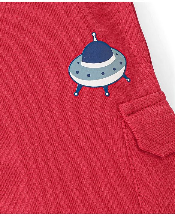 Babyhug Cotton Looper Knit Mid Thigh Shorts Text Print - Red