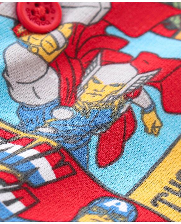 Babyhug Marvel Single Jersey Knit Dungaree with Half Sleeves T-Shirt Avenger Theme Print - Red
