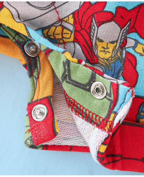 Babyhug Marvel Single Jersey Knit Dungaree with Half Sleeves T-Shirt Avenger Theme Print - Red