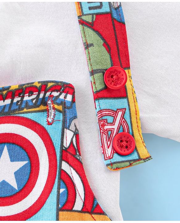 Babyhug Marvel Single Jersey Knit Dungaree with Half Sleeves T-Shirt Avenger Theme Print - Red